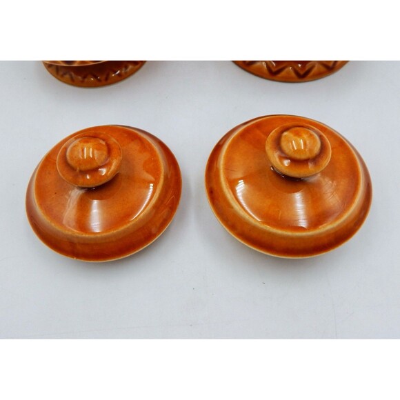 Brown Raised Diamond Pattern Footed Coffee Pot Sugar Bowl Japan Lidded Vintage - Picture 7 of 16